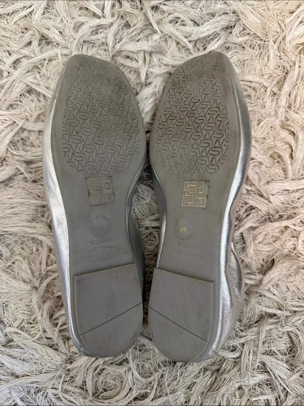 Stuart Weitzman Silver Metallic Leather Square Toe Ballet Flats Made in Spain 7 - Picture 6 of 7